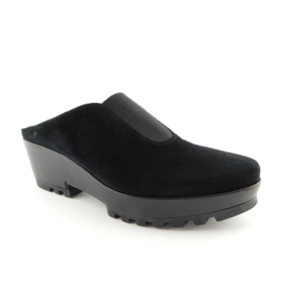 DONALD J PLINER Black Suede Leather Platform Wedge Slide Mules 7.5 - Picture 1 of 8